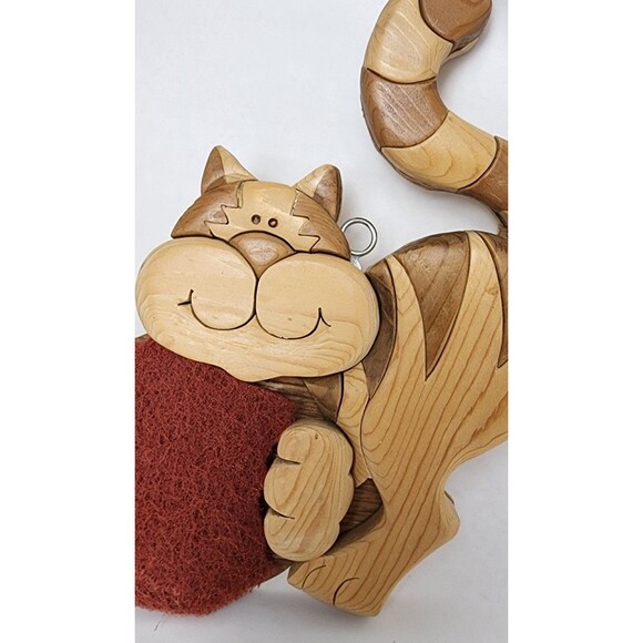 Wooden Cat Push Pin Wall Decor 2005 Vintage Signed JL - Picture 4 of 12
